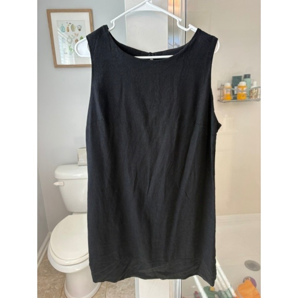 Gap Black Linen Blend Shift Dress Size L Sleeveless Minimalist Career Casual